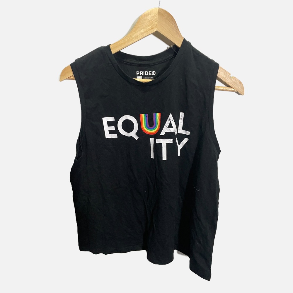 Pride Target Equality Muscle Tank Top Black Rainbow Graphic Shirt‎ Womens Medium